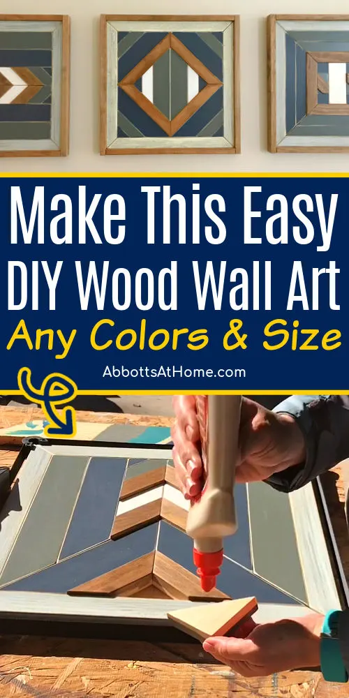 Images of how to make geometric wood wall art. Text says How To Make DIY Scrap Wood Wall art. Easy wood wall art DIY.