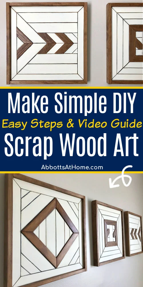 Image of a set of simple DIY scrap wood wall art ideas. For a tutorial with steps to make wood wall art for beginners.