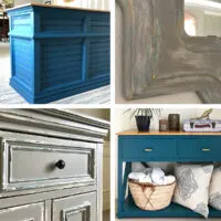 Image of 4 examples of different furniture painting ideas or furniture makeovers using paint.