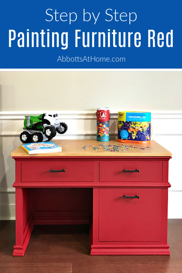 Quick and easy DIY red painted furniture makeover steps - no primer or top coat required. And, this red paint color is A-mazing! Step by step tutorial - how to paint furniture the perfect shade of red. Red Chalk Paint Furniture.