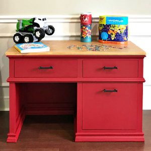 Quick and easy DIY red painted furniture makeover steps - no primer or top coat required. And, this red paint color is A-mazing! Step by step tutorial - how to paint furniture the perfect shade of red. Red Chalk Paint Furniture.