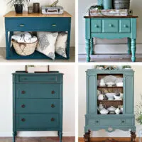 4 Examples of the best teal chalk paint or acrylic paint colors on furniture and cabinets.