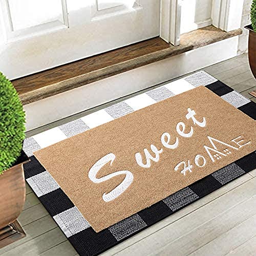 Outdoor Decor Housewarming,Farmhouse Outdoor or Indoor Mat Flowers & Wood Floor Mat Personalized Mat Custom Entry Mat Door Mat