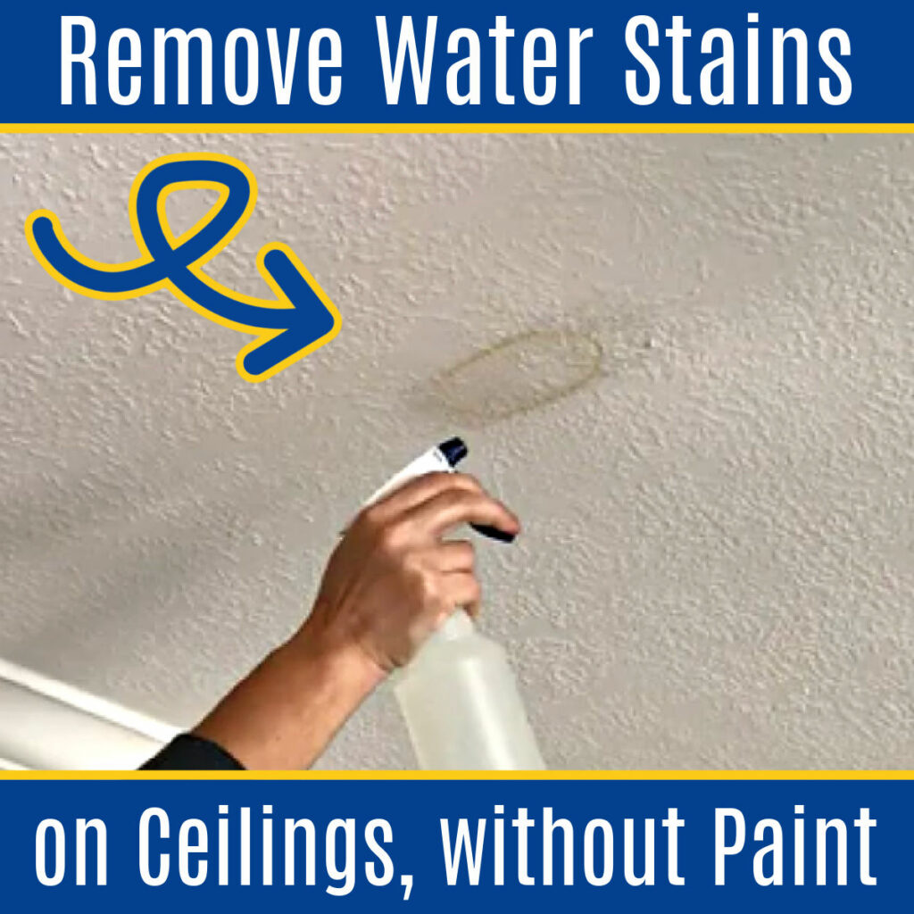 Drop the paint brush, guys. There's an easier way to get rig of ugly water stains. Here's How to Remove Water Stain from Ceiling Without Painting! How to Safely Use Bleach to Remove Brown Water Stains or Water Rings on drywall, plaster, or ceiling tiles.