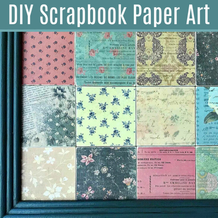 I LOVE this easy craft project idea! Make your own beautiful, framed, & easy DIY Scrapbook Paper Wall Art with Mod Podge & Craft Wood Squares.