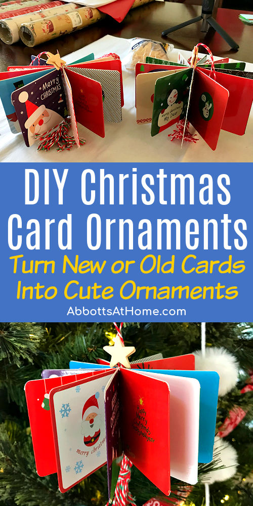 Image of an Easy Christmas Craft using new or old Christmas Cards to make ornaments.
