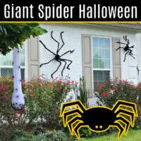 How to decorate your house with Giant Spiders for Halloween. I LOVE this CHEAP & EASY Halloween theme on our house! Here's how to hang giant spider decorations outdoors with tons of photos to help you get the look.