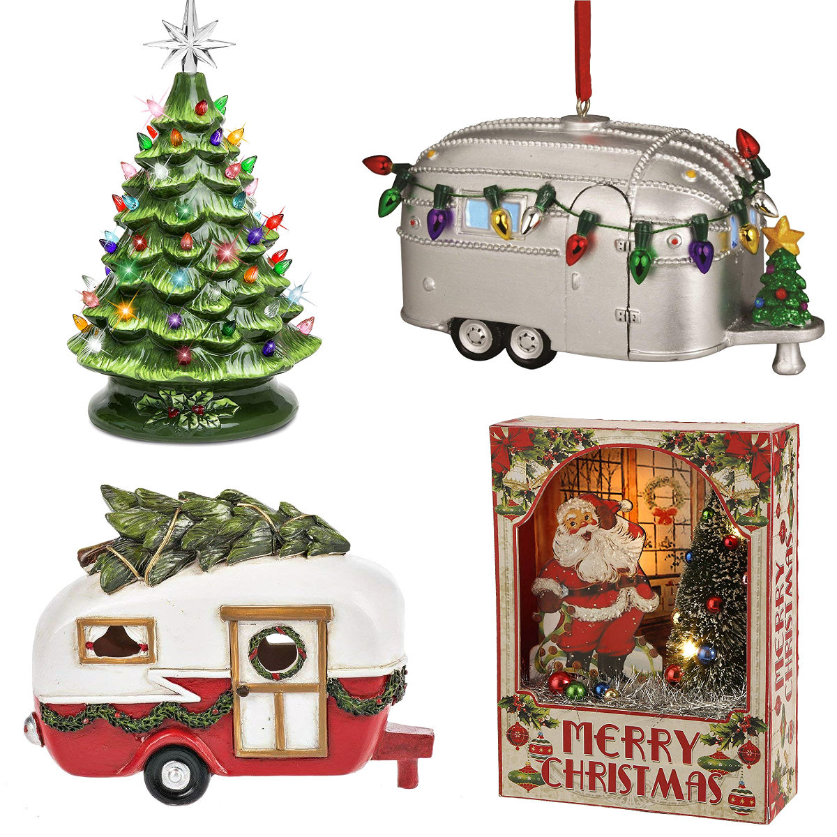 Creative Co-op Hand-Painted Santa Ornaments Boxed