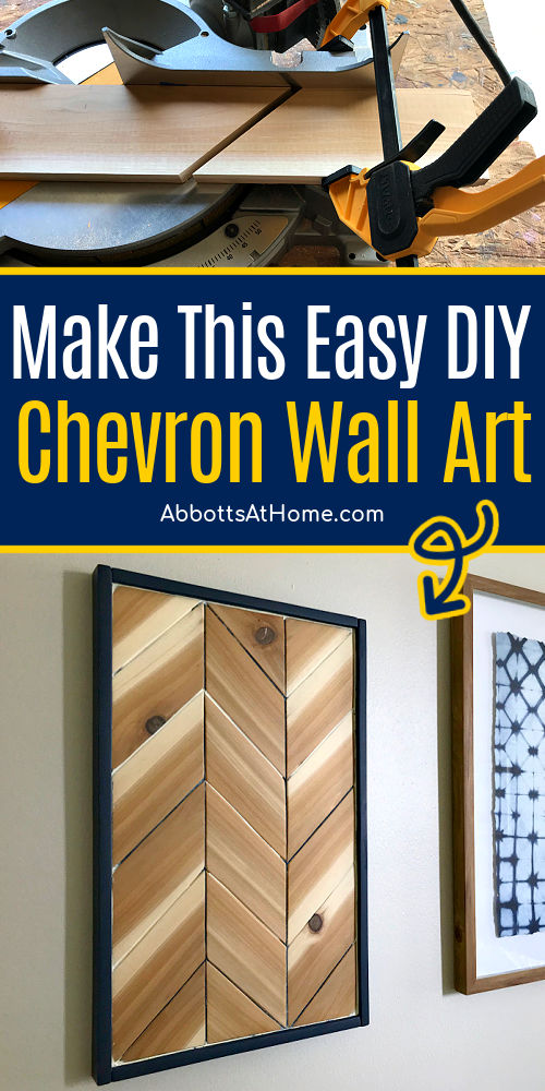 Image of simple DIY chevron wall art for a post with how to make a chevron pattern with wood, how to cut chevron patterns to make chevron wood wall art.