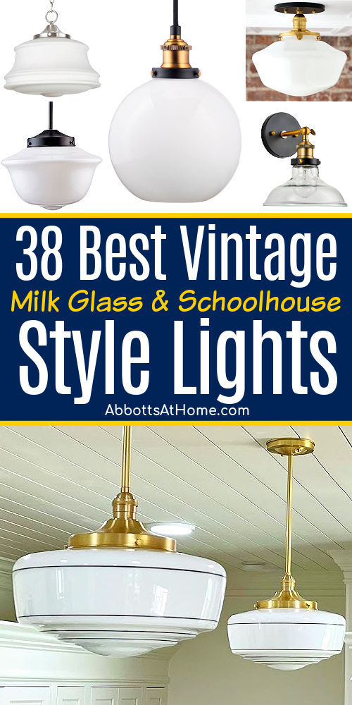 38 of the most beautiful milk glass light fixtures and schoolhouse lights with vintage style available on Amazon and Etsy.