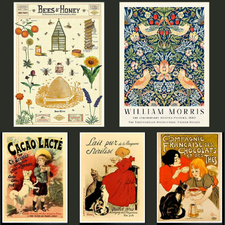 Image showing examples of best Vintage Style Art Posters on Amazon and Etsy.