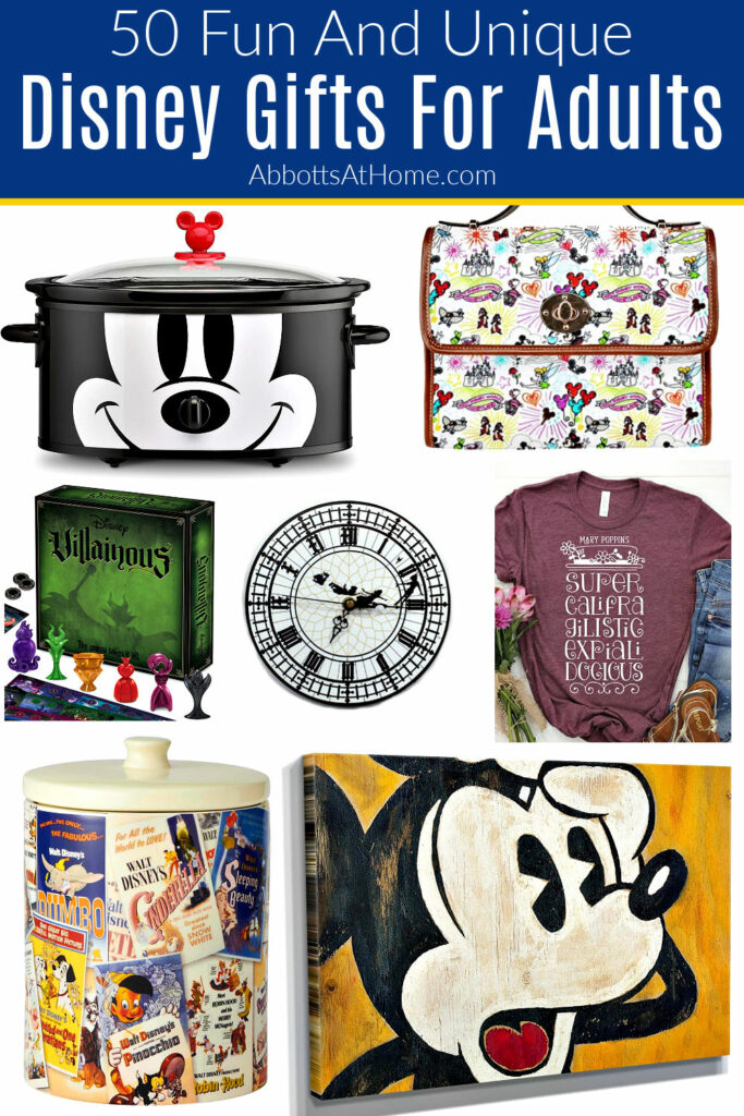 Image of 7 examples of the 50 Best Disney Themed Gift Ideas for Adult Disney Fans. Perfect for Mothers Day, Fathers Day, Christmas, and Birthdays.