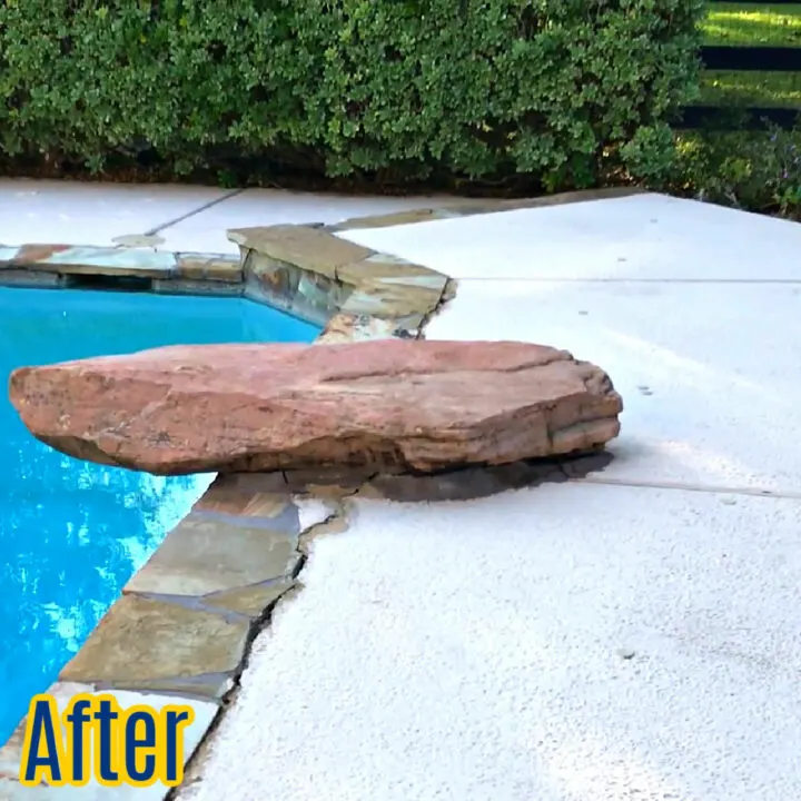 After pressure washing around an inground pool with stone deck.