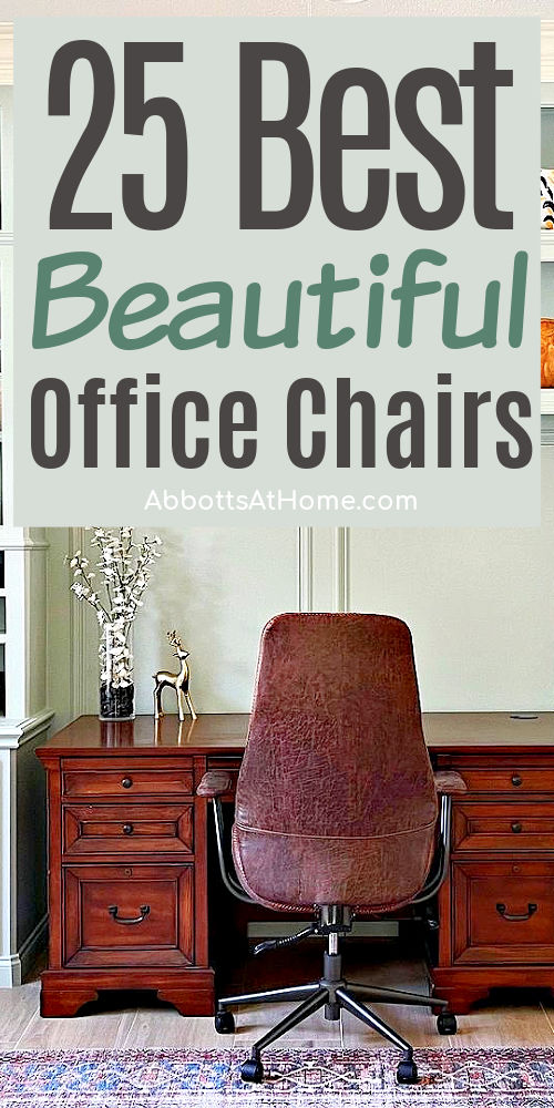 Image of a comfy leather office chair. Text says "25 Best Beautiful Office Chairs" on Amazon.