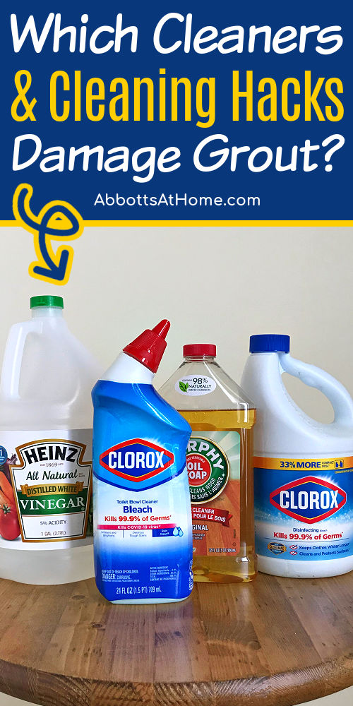 Image of cleaners for a post about Which Cleaners Damage Grout? Bleach? Is Vinegar bad for grout? Toilet Bowl Cleaner for grout?