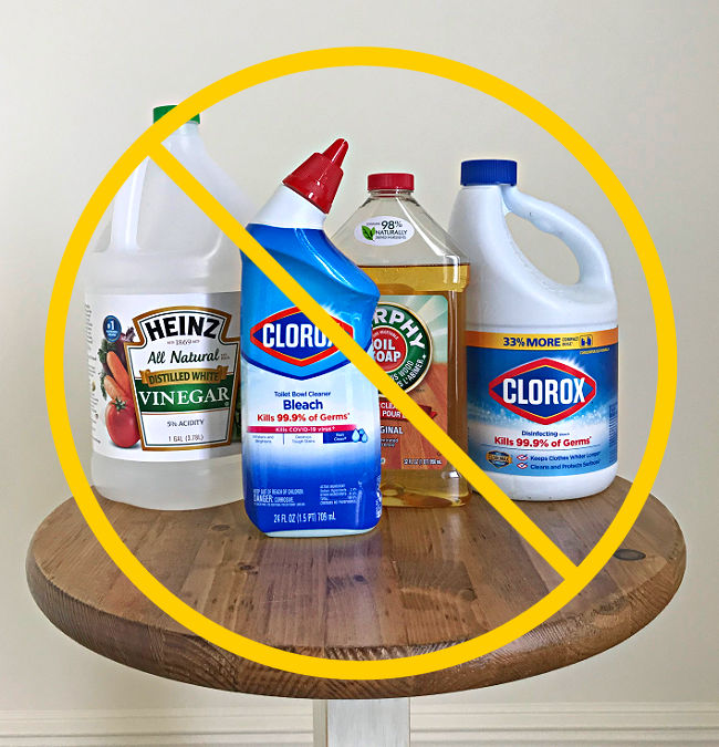 Image of 4 household cleaners that are bad for tile grout. These cleaners can damage tile grout.