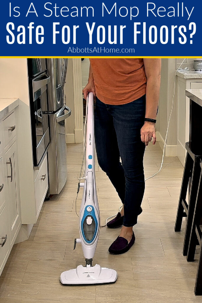 Image of someone using a PurSteam Steam Mop on a porcelain tile floor for a post about floors you can and can't use a steam mop on.