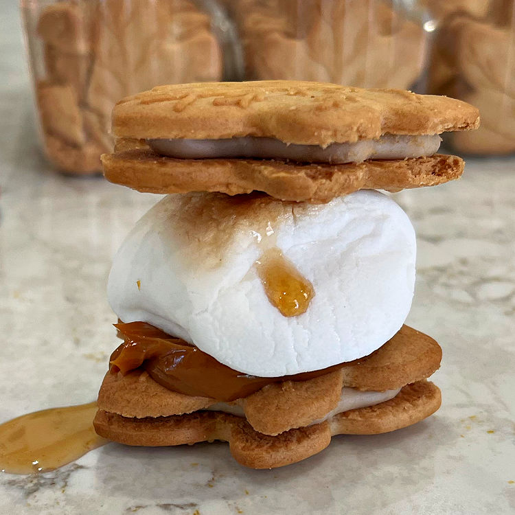 Maple Cookie Smores with Dulce De Leche and Maple Syrup.