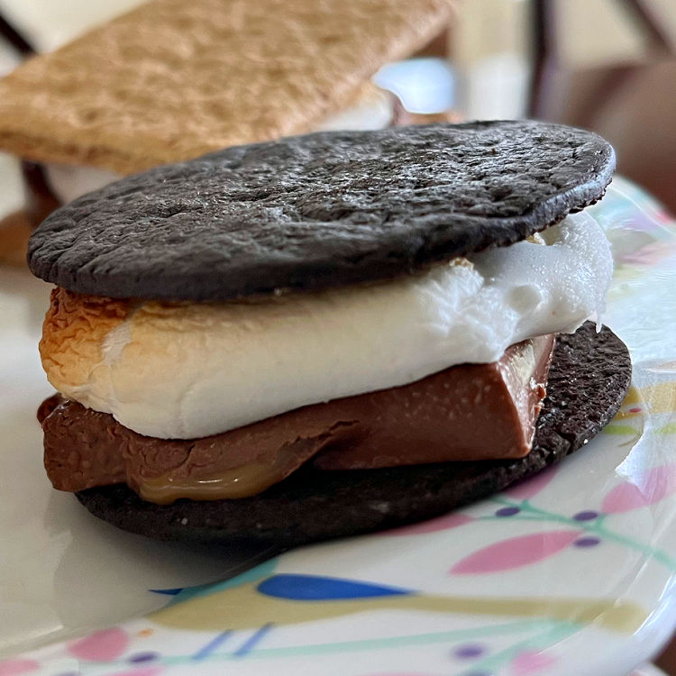 Crunchy chocolate cookie with Ghirardelli Chocolate Caramel Smores.