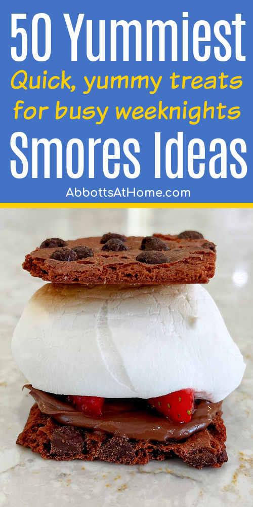 Image shows one example of 50 yummy and different ways to make smores at home. Smores ideas and kinds of smores variations to try.