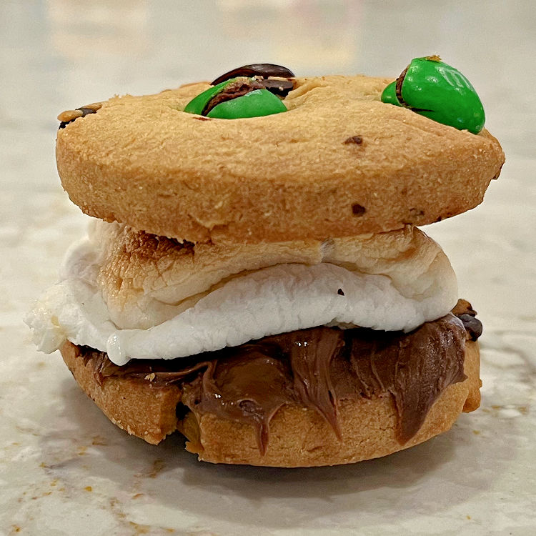This Smores combines marshmallow with Nutella chocolate hazelnut spread on M&M cookies.