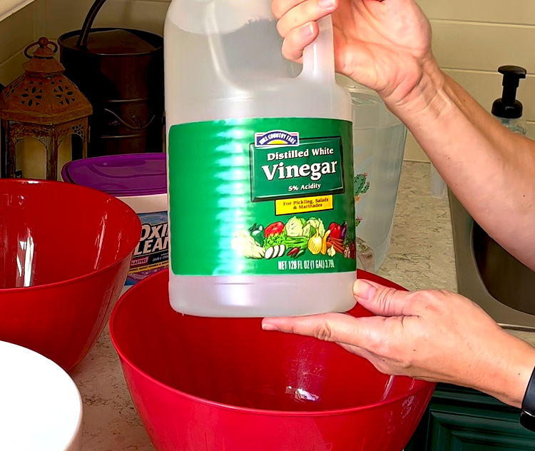 Image of vinegar about to be mixed into a pretreat for bad odor smells in clothes.