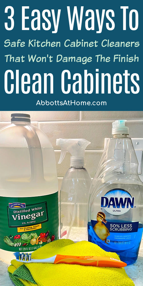 Examples of cleaners that don't damage the finish on kitchen cabinets for a post with 3 ways to clean white kitchen cabinets.