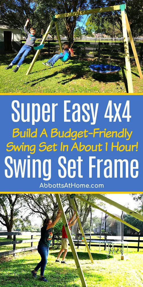 Image of a DIY 4x4 Swing Set Frame for a post about how to build a swing set with build plans.