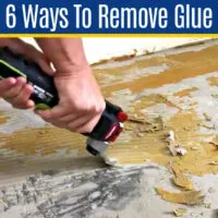 Image shows an oscillating tool removing glue on concrete floors for a post about 6 ways to remove adhesive on concrete floors.