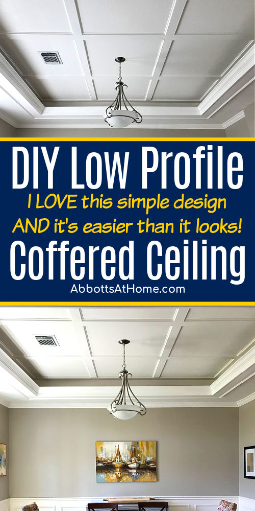 Images of a flat coffered ceiling design using 1x4's and cove molding. For a post about how to install a Simple DIY  Coffered Ceiling.