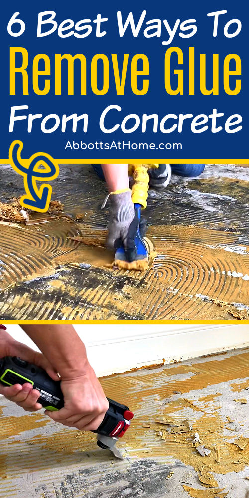 Image showing how to remove glue from concrete. For a post about the best adhesive remover for concrete, removing glue from concrete floors.
