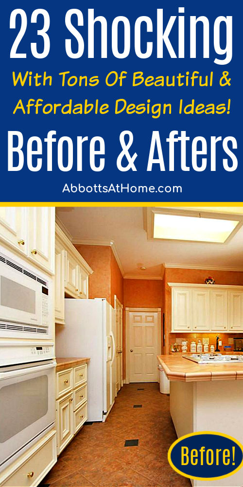 Before photo of a kitchen for a post with 23 best before and after room makeover photos and design ideas from our 1990's home.