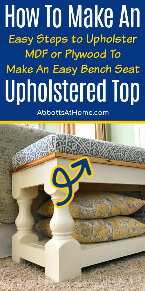 Image of a DIY Upholstered Bench Top made with a staple gun and plywood.