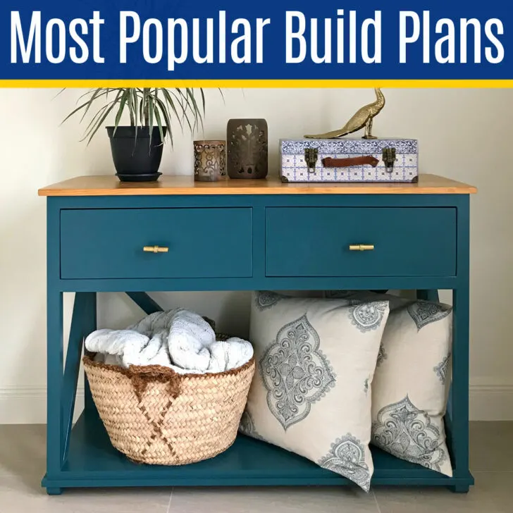 Image shows 1 of the Free PDF Furniture Build Plans for a post with 25 most popular printable build plans and beginner woodworking ideas on AbbottsAtHome.com.