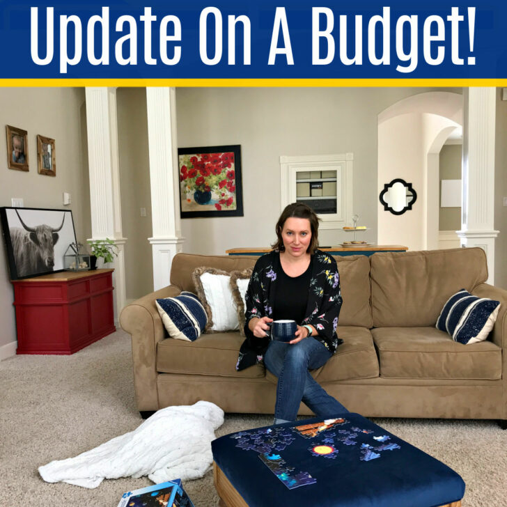 Image of someone in a Living Room for a list of 15 free or cheap ways to update a Living Room On a Budget.