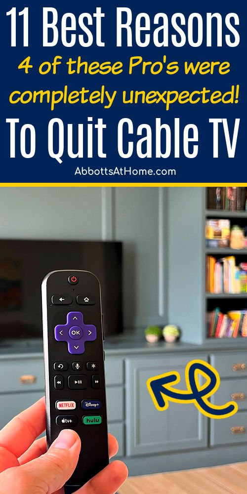 Image of a Roku remote in front of a TV for a post with the 11 Best Reasons to cut the cable cord.