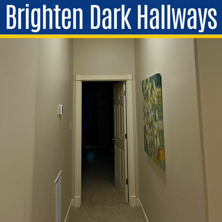 Image of a dark hallway for a post with 10 ways to make a dark hallway feel brighter.