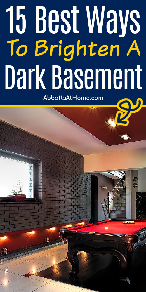 Image of a dark basement for a post with 15 ways to make a dark basement feel brighter or ways to brighten a basement.