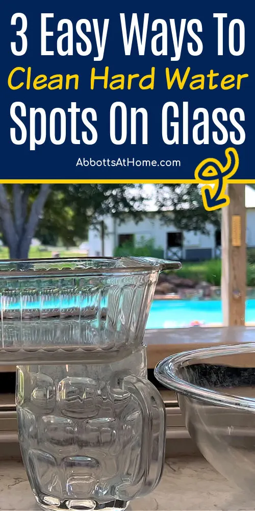 Image of water spots on glasses for a post with 3 easy ways to remove hard water spots on glassware.