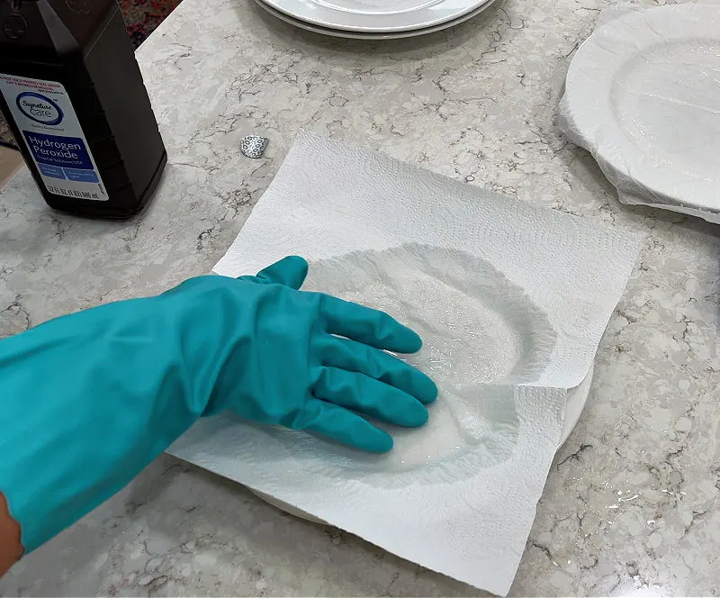 Hydrogen Peroxide on a paper towel.
