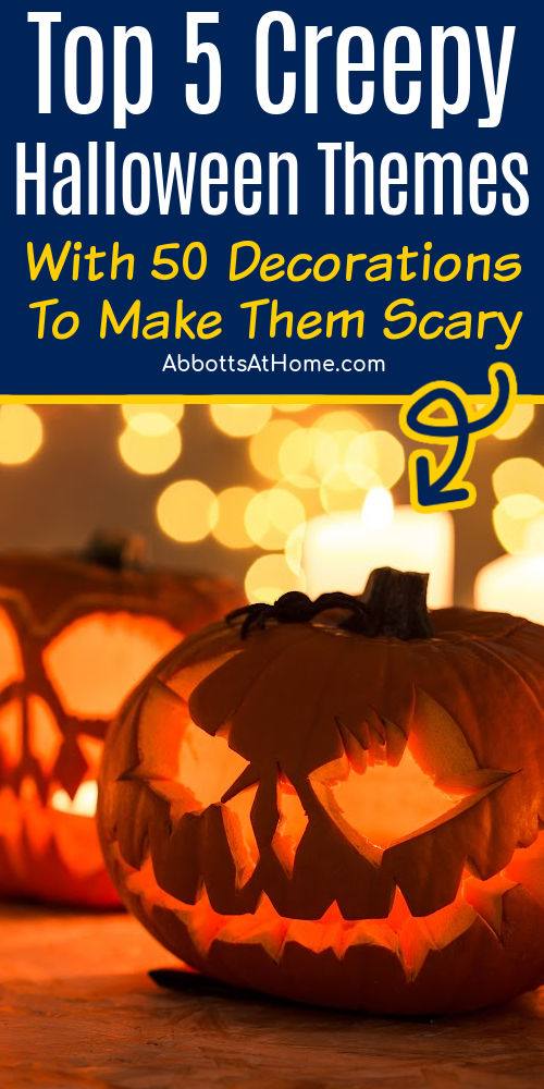 DIY 5 Different Scary and Creepy Halloween Themes with this list of 50 scary Halloween decorations. Includes creepy carnival clowns, scary clown haunted house, giant spiders, creepy dolls, and more.