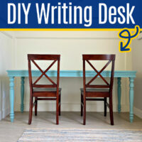 Image of a DIY Writing Desk with Turned Legs for a quick and easy beginner woodworking build plan.