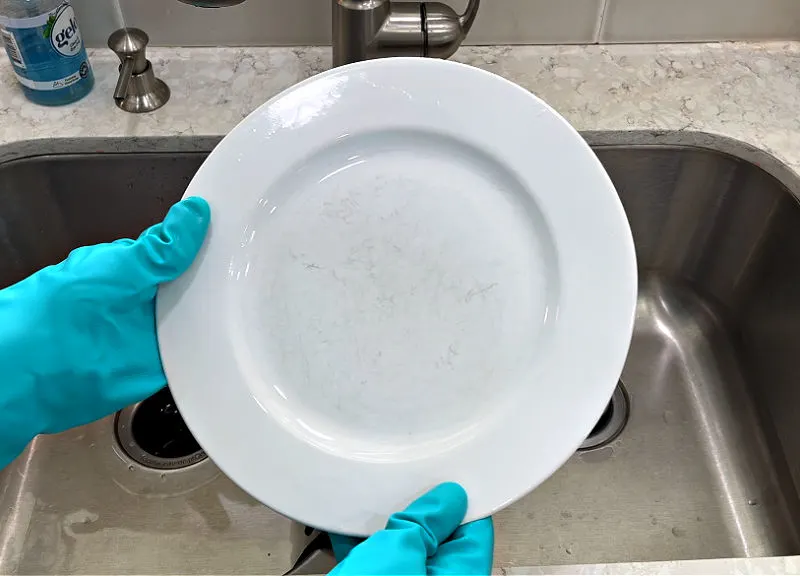 After using baking soda to remove black scratches on plates and dishes.