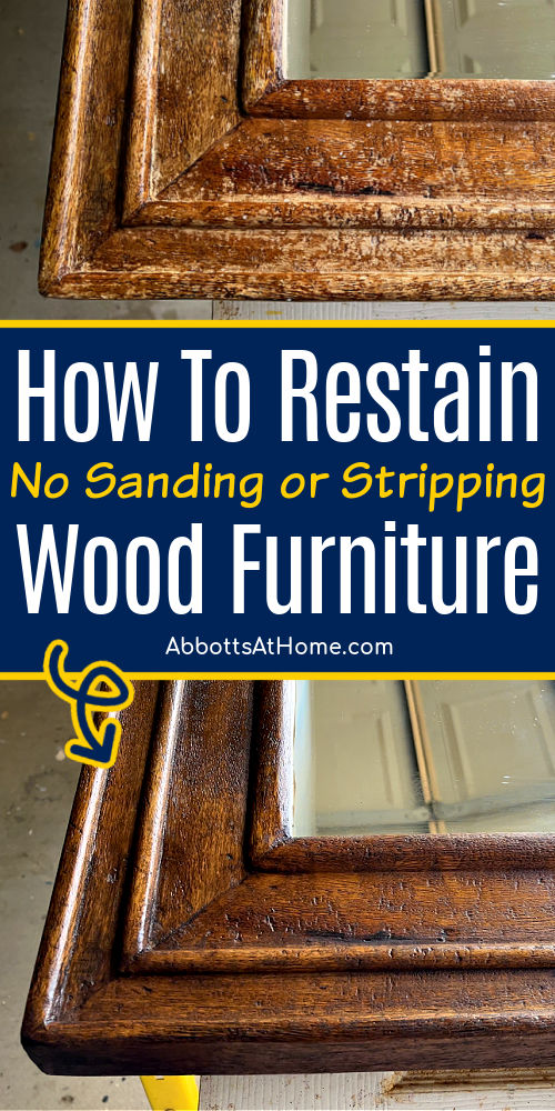 Image shows someone using gel stain over stain without sanding for a post about "Can I stain over stain?" With tips to restain wood furniture without sanding.