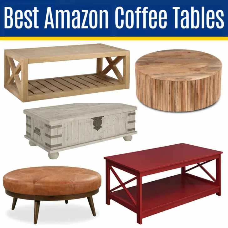 Image of beautiful and affordable coffee tables on Amazon. For a list of the best Amazon coffee tables, round coffee tables, coffee tables with storage.