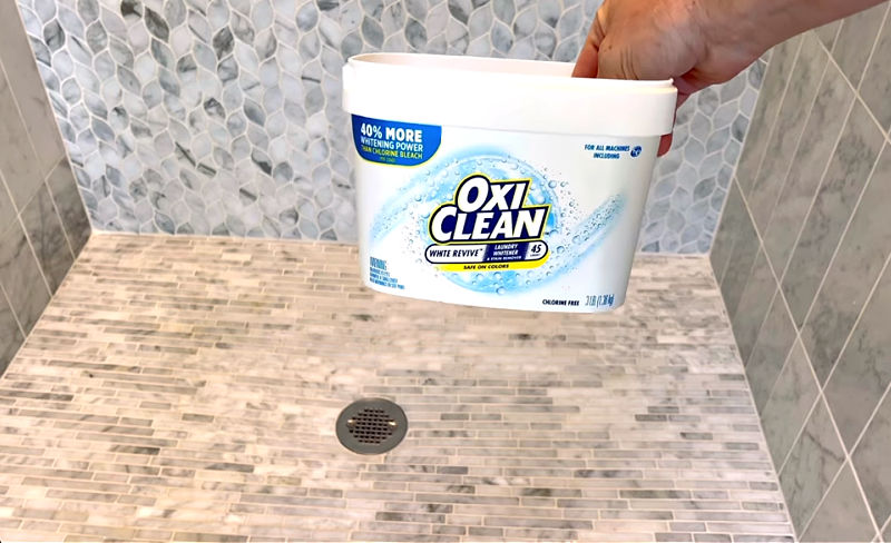 Using OxiClean White Revive to whiten marble shower grout.