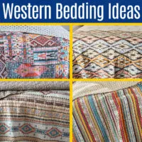 Image with 4 examples of western bedding ideas, aztec bedding ideas. for a post with southwestern bedding ideas. Includes quilts, bedspreads, duvets, and comforters.