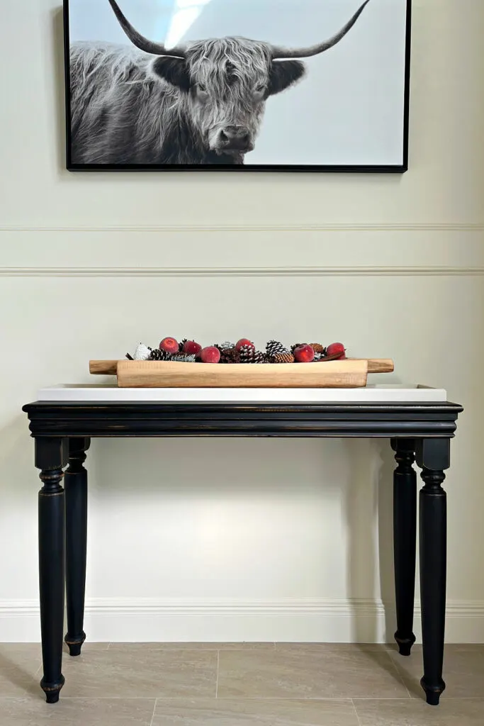 DIY distressed Black chalk paint finish on a table.
