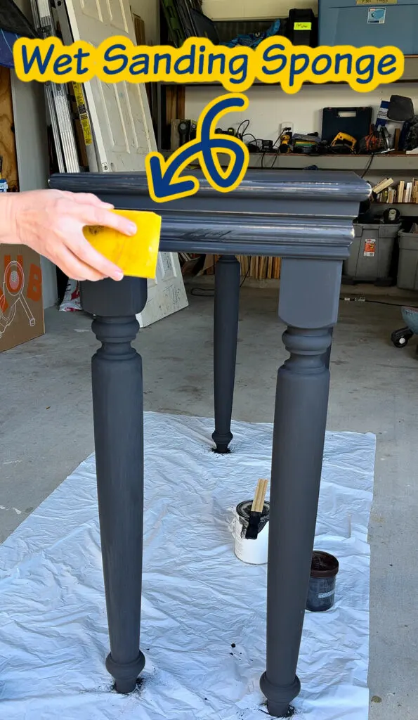 How to distress and wet sand painted furniture with a wet sanding sponge.