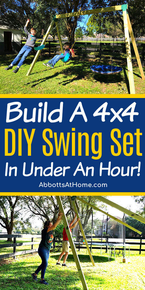 Image of a DIY Swing Frame with steps for how to build a swing frame from 4x4. DIY Swing Set.